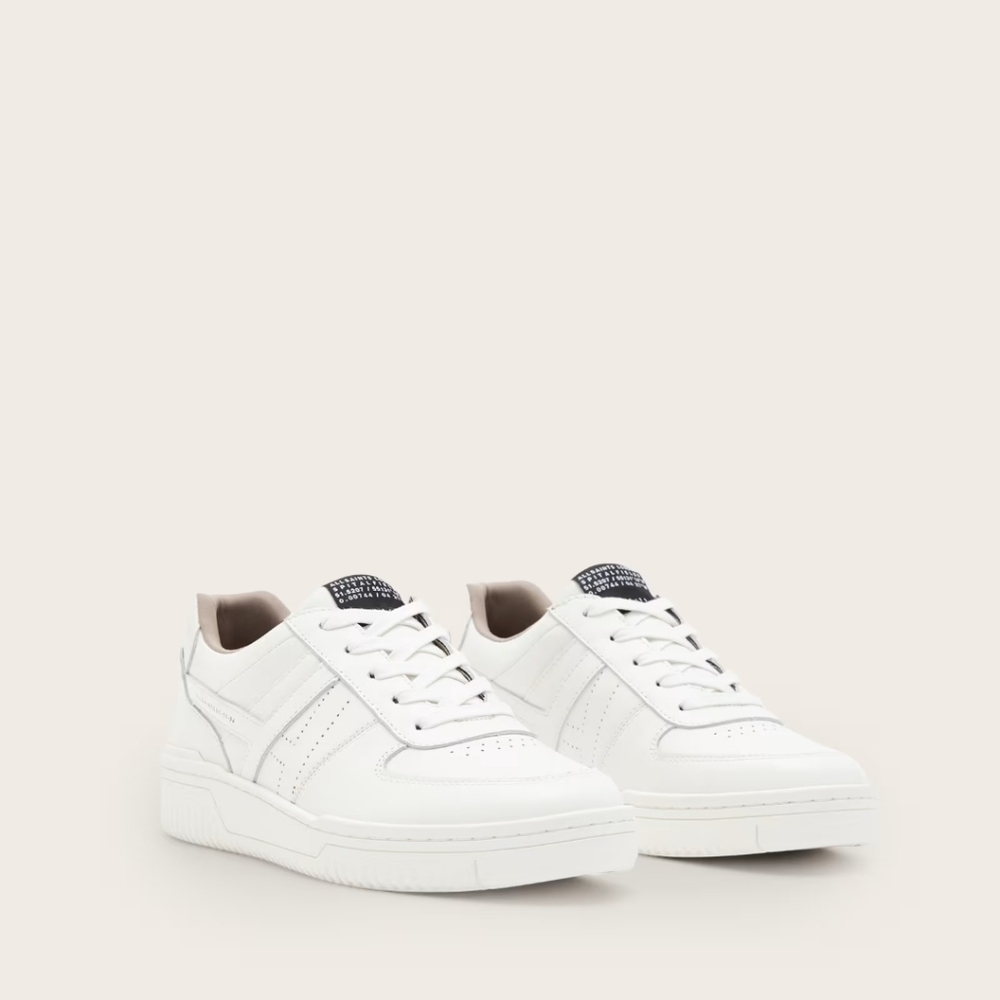 All Saints White Leather Low-Top Sneakers with Beige Accents